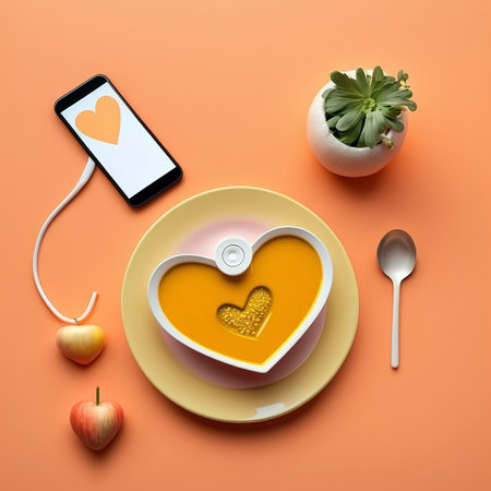 Original minimalist heart-shaped plates with food green background and heartの素材