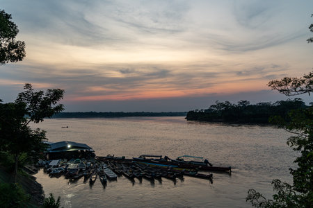 Sunset in San Juan de Guaviare in Colombia, amazonの写真素材