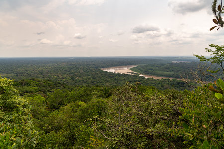 Views of the river in the Colombian Amazon area from the hill, cloudy river