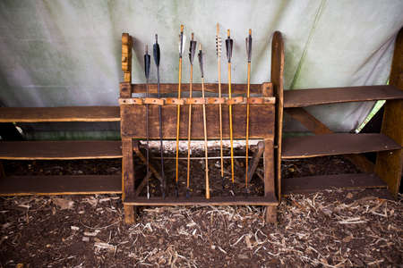 Ribe, Denmark -20 Aug 2015- Handmade wooden Arrows in the Vikingcenter of Ribe.