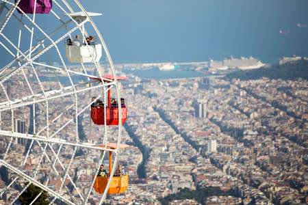 Big wheel, called The Giradabo, at the amusement park of Tibidabo in Barcelona, Catalonia. Spain -13/4/2019のeditorial素材
