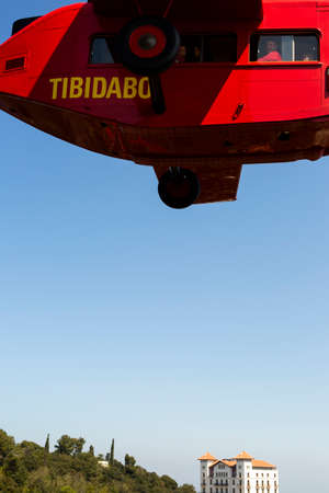 Barcelona, Catalonia. Spain -13 Apr 2019- El AviÃ³. Airplane carousel. A replica of the first aircraft to fly from Barcelona to Madrid in 1927, at the Tibidabo amusement park.のeditorial素材