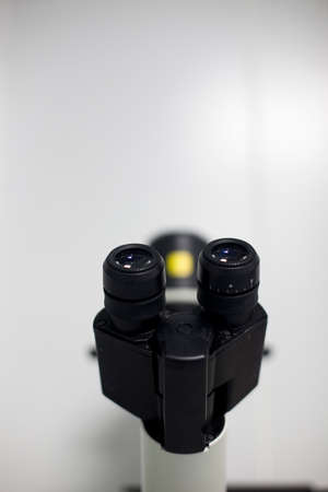 Lenses of a microscope in a laboratoryの写真素材