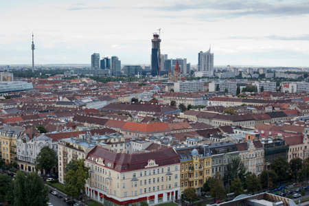 Vienna, Austria -11 Aug 2012- View of Vienna from a giant wheel at the Prater amusement parkのeditorial素材