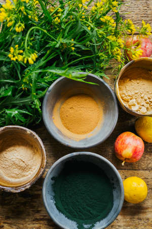 Fruits and species over a table, ready for a natural and healthy juice