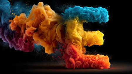 An artistic image presents a vibrant cloud formation of blended colors. The subject appears against a dark background, showcasing textures and dynamic forms. The abstract style and vivid hues offer potential for advertising, graphic design projects, and visual communication materials.の素材