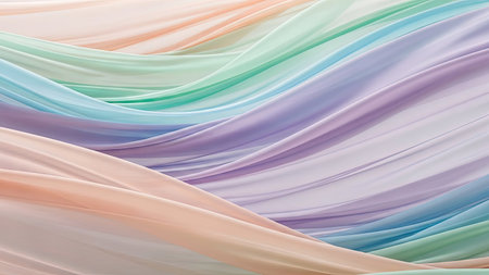 This image showcases a flowing, abstract composition featuring colorful fabric-like textures. The artwork presents a palette of pastel shades, with a soft, blended effect. It may be suitable for various design projects, including digital backgrounds, graphic design, and marketing materials, offering a visually appealing and versatile element.の素材