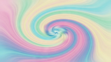 This image presents an abstract design featuring a swirling pattern of soft pastel colors. The composition is centered, creating a sense of movement and visual interest. The artwork showcases a blend of pink, yellow, blue and green hues. Suitable for use in various commercial and editorial contexts.の素材