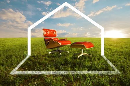 Comfortable seat in meadow for Eco house conceptの写真素材