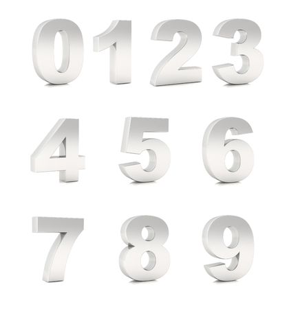 Tridimensional numbers from 0 to 9 chromium silver
