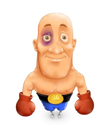 Boxer man with black eye and winner beltの写真素材