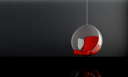 Modern suspended seat in dark interior roomの写真素材