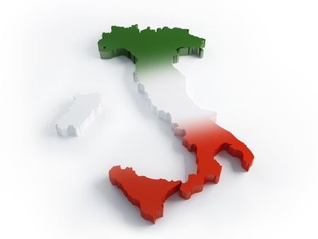 Italy map with three flag's colours in 3dの写真素材
