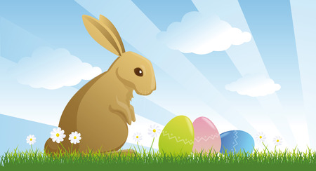 Easter rabbit and eggs in the meadowのイラスト素材