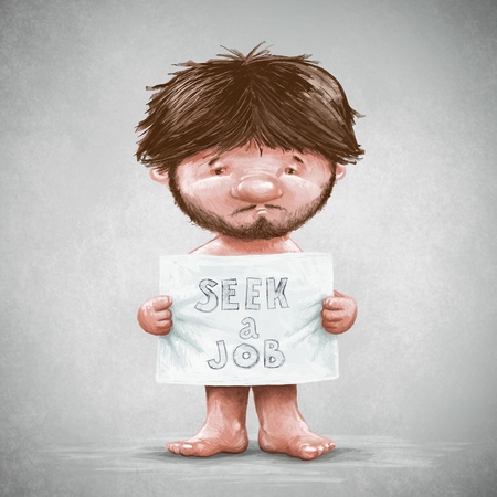 Naked man with poster seek a jobの写真素材