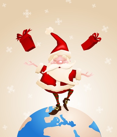 Santa Claus Joyful with gifts on earthのイラスト素材