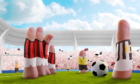 Soccer stadium with the fingers that are the playersの写真素材