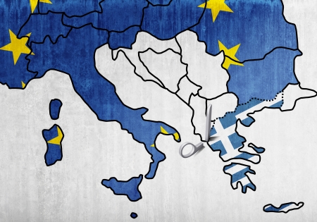 The European map with the scissors that cut Greeceの写真素材