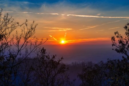 Sunset time over the town in a winter dayの写真素材