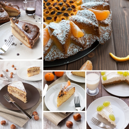 Many variety of cake with fruit, nuts and chocolate compositionの写真素材