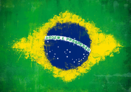 Grunge and ruined painted Brazilian flag の写真素材