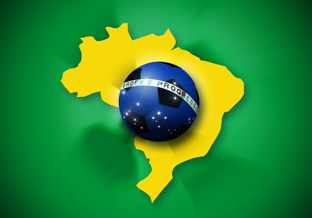 Soccer ball and Brazil map for make the Brazilian flagの写真素材