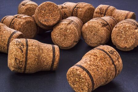 Champagne corks mixed lot on gray backgroundの写真素材