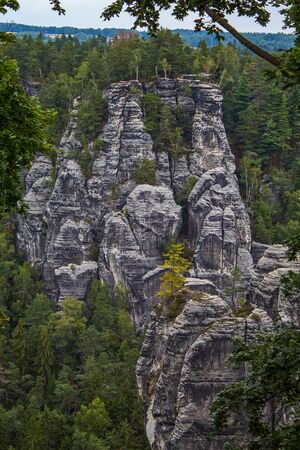 Sandstone formation in the nature park 'Saxon Switzerland'の写真素材