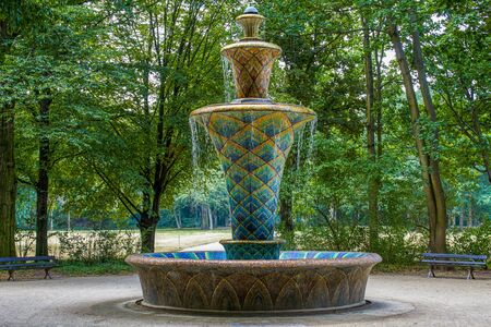 Art Deco fountain modeled on a plant in a public park in Germany.の写真素材