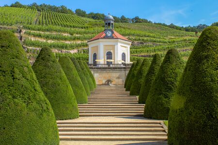 small pretty chapel with a large park in the midst of the Saxon vineyards near Radebeul.の写真素材