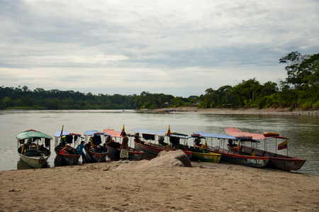 Canoes on a beach in the Amazon, Ecuadorのeditorial素材