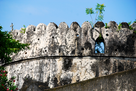 A detail of a stone wall in the Old Quester of Zanzibar City, Stone Town, East Africaの写真素材