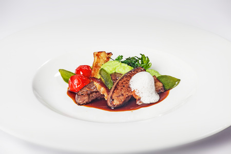 WITH SAGE AND BACON FRIED LAMB LIVERの写真素材