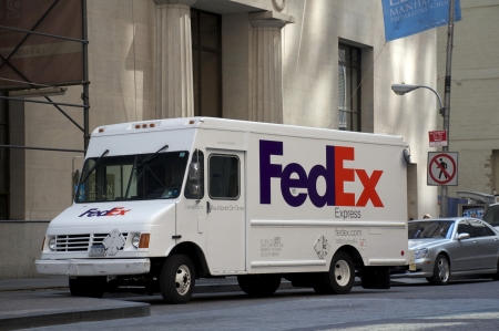 FedEx delivery truck Wall street New York