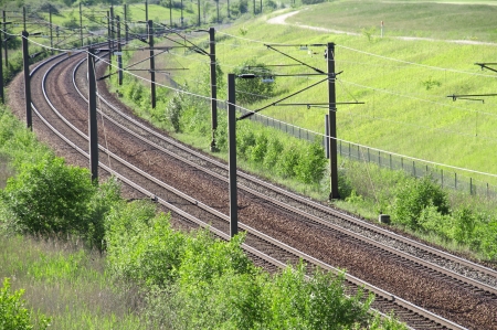 Train rails in landscapeの写真素材