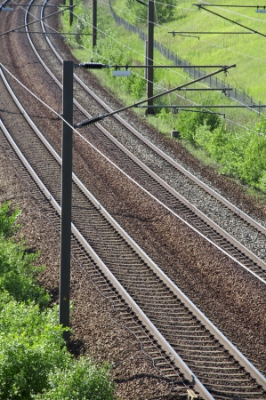 Train rails in landscapeの写真素材