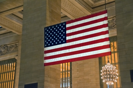 Large US Flag at Grand Central Terminal, New York Cityのeditorial素材