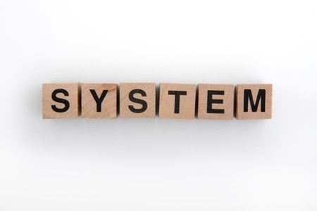 wooden cubes spelling systemの写真素材