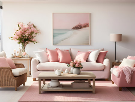 White and Rose Living Room with a perfect Saint Valentine Day's decorationの素材
