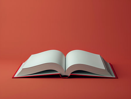 Generative AI. Open Blank Book Ready for Ideas on a Red Background. Happy Teacher's Day Conceptの素材