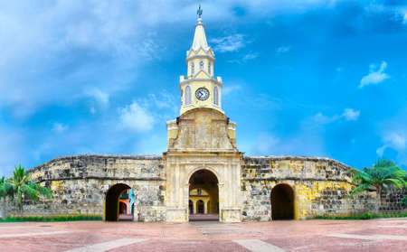 Entrance to the walled city of Cartagena de Indias, Colombiaの写真素材