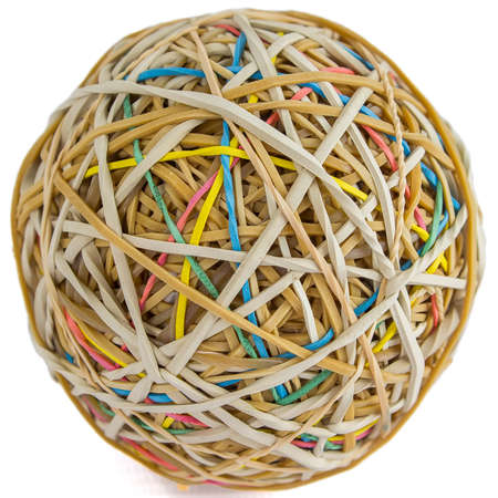 Ball rubber bands. rubber bands have red, green, yellow, blue, brown colorsの写真素材