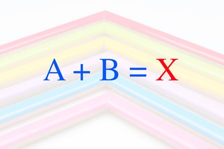 Simple mathematical formula on a light background of color gamut; unknown question to be solved,...