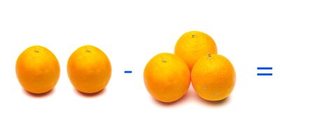 Simple math problems, the subtraction of orangesの写真素材