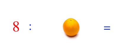 Simple problems of mathematical division with oranges, problems for children studying mathematics; learn to divide with fruits and objects and numbers, oranges and figures and numerical symbolsの写真素材
