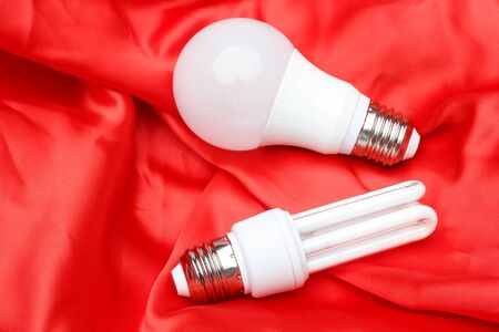 Filament bulb, LED light, fluorescent lights, different types of light to illuminate our home, our home, workstation; White light of low consumption and maximum efficiency.の写真素材