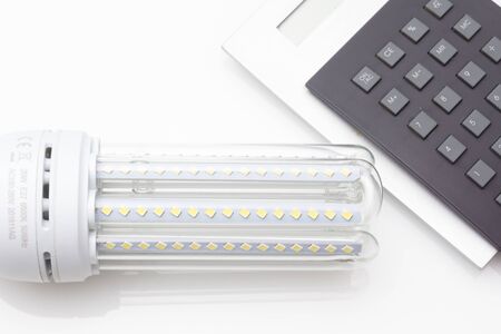 Low consumption, less heat, responsible consumption with energy; energy saving light bulbs and...
