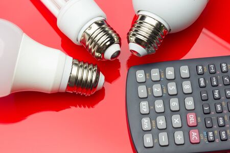 Saving electric energy and paying less in electric energy thanks to energy-saving light bulbs to make a planet more sustainable and ecological. Low consumption in homes and jobs.の写真素材