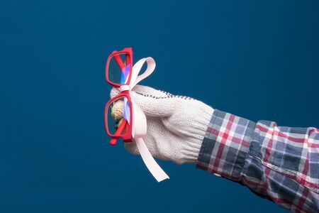 Professional hands protected with industrial gloves. Gloves for hand protection. Hands with medicine...