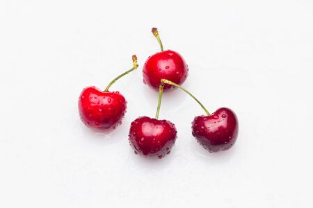 Cherries of cherry red color, almost garnet red, vitamin-rich fruit, eaten raw ideal for desserts of jams, jams, juices. Full of vitamins and very healthy fruit.の写真素材